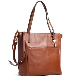 Fossil 1954 Syndey large cognac leather shoulder tote bag 16x11